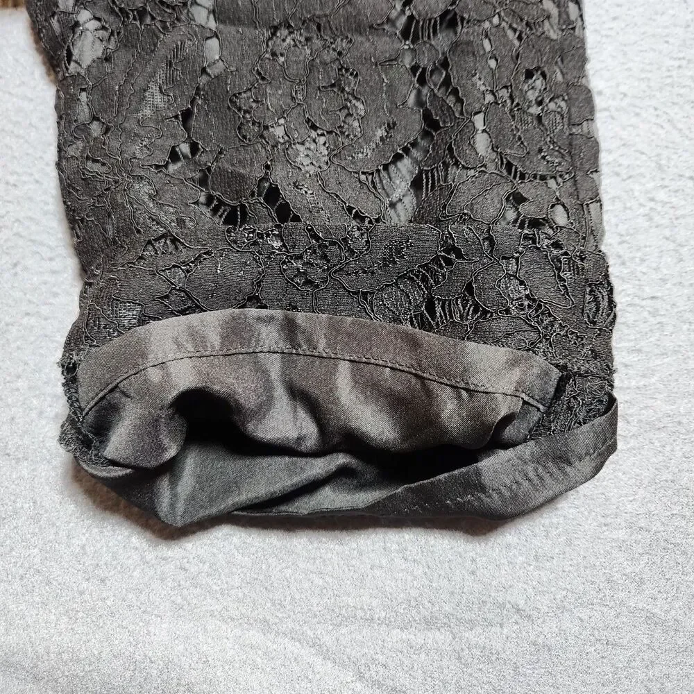 J. Crew Pants Women 4 Black Mid Rise Lined Floral Lace Straight Leg Pull On